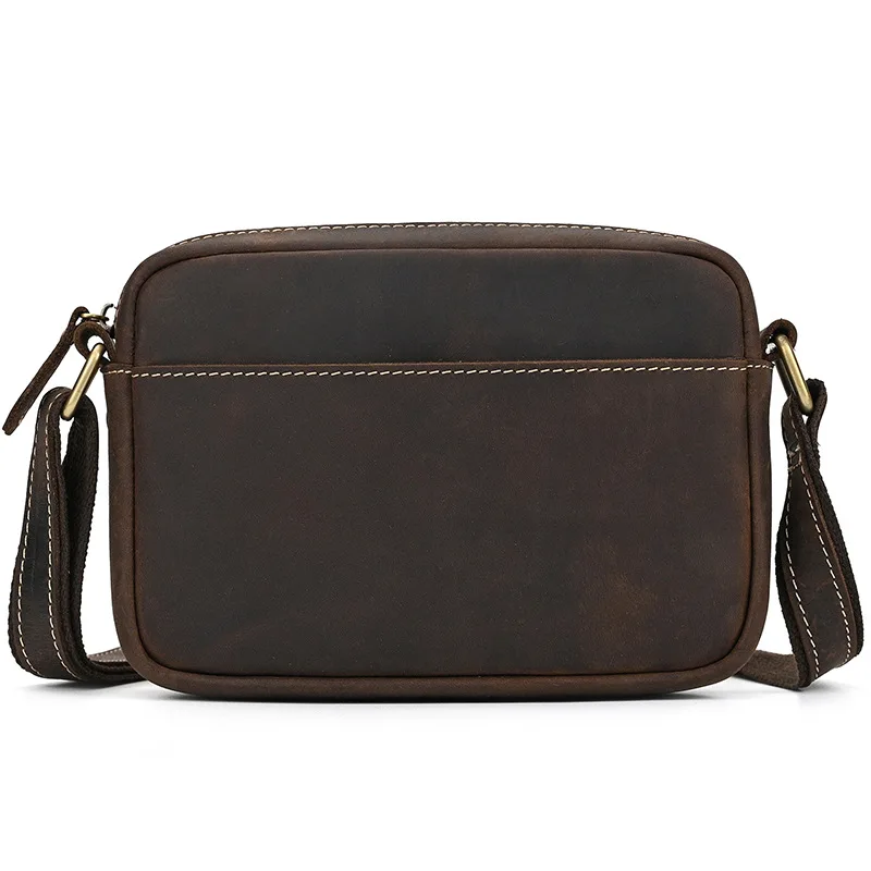 Men's Crazy Horse Leather One Shoulder Genuine Leather Retro Crossbody Bag First Layer Cowhide Casual Portable Small Bag Stylish